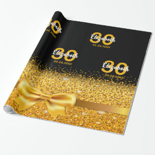 30th birthday party black gold sparkle glam name wrapping paper