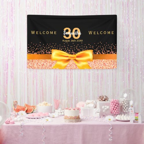 30th birthday party black gold welcome banner