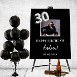 30th birthday party black photo name guy foam board<br><div class="desc">For a 30th birthday party.  Black background,  white text.  Personlize and add a high quality photo,  text,  name and date. Number 30 is writen with a faux silver balloon style font. Can be used as wall decor for the party or as a welocome poster.</div>