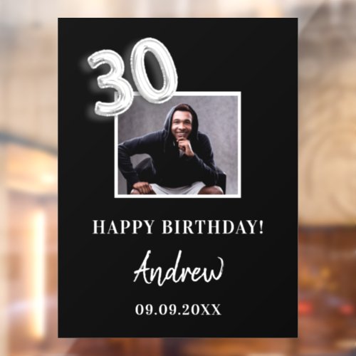 30th birthday party black photo name guy window cling