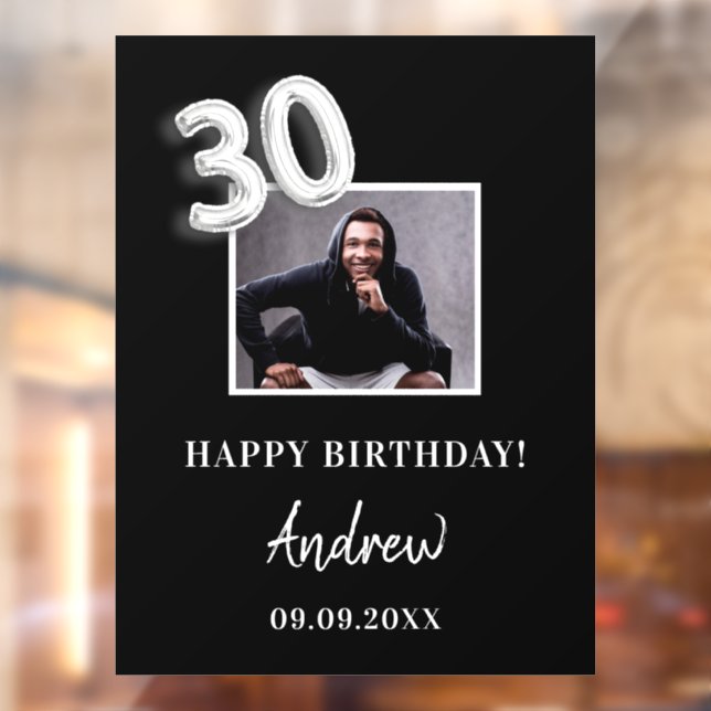30th birthday party black photo name guy window cling (Sheet 2)