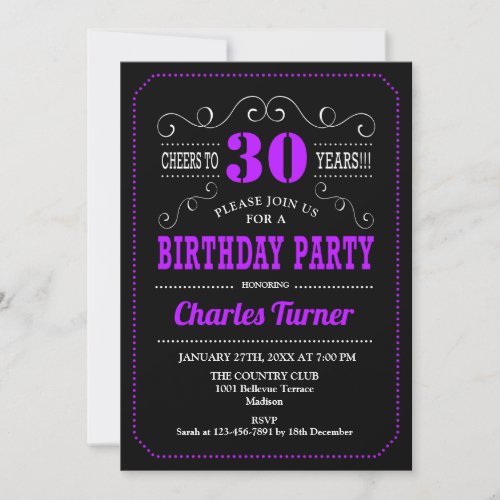 30th Birthday Party _ Black Purple Invitation