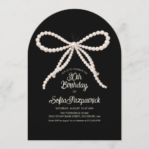 30th Birthday Party Black White Pearl Bow Arch Invitation