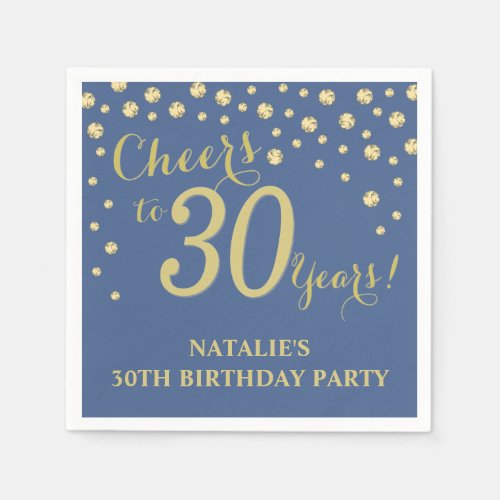 30th Birthday Party Blue and Gold Diamond Napkins