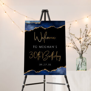 30th Birthday Party Blue Gold Agate Welcome Foam Board