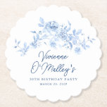 30th Birthday Party Blue Rose Floral Custom Paper Coaster<br><div class="desc">Add flair to your birthday party table decor with these custom blue floral coasters</div>