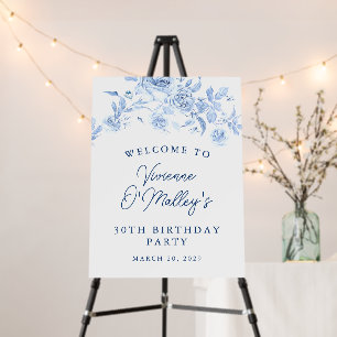 30th Birthday Party Blue Rose Floral Welcome Foam Board