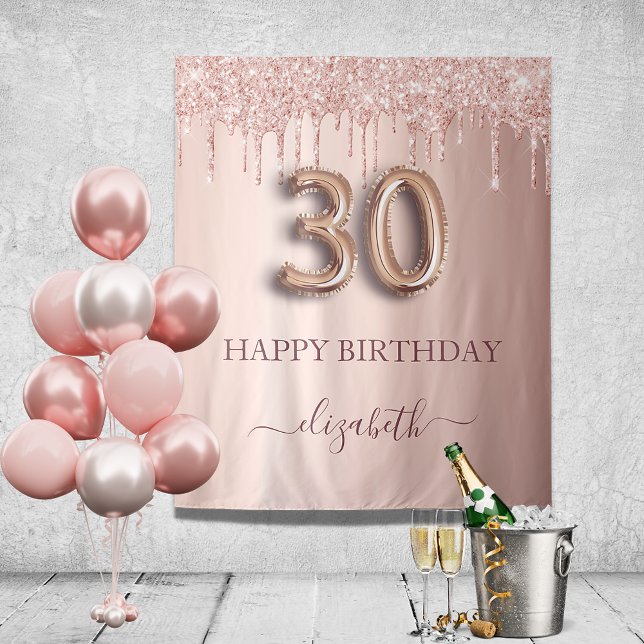 30th birthday party blush pink rose gold glitter tapestry (Creator Uploaded)