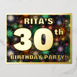 [ Thumbnail: 30th Birthday Party: Bold, Colorful Fireworks Look Postcard ]