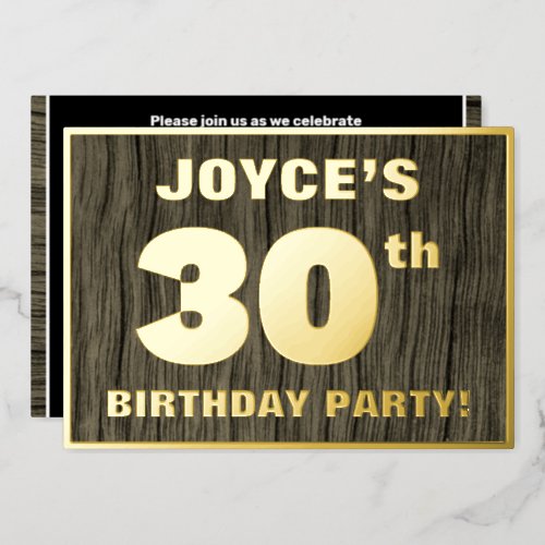 30th Birthday Party Bold Faux Wood Grain Pattern Foil Invitation