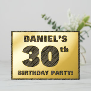 30th Birthday Party — Bold, Faux Wood Grain Text Foil Invitation