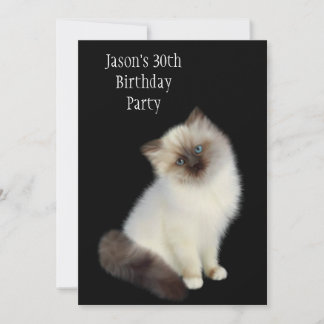 30th Birthday Party Brown & White Cat Invitation