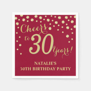 30th Birthday Party Burgundy Red and Gold Diamond Napkins