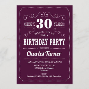 30th Birthday Party - Burgundy White Invitation