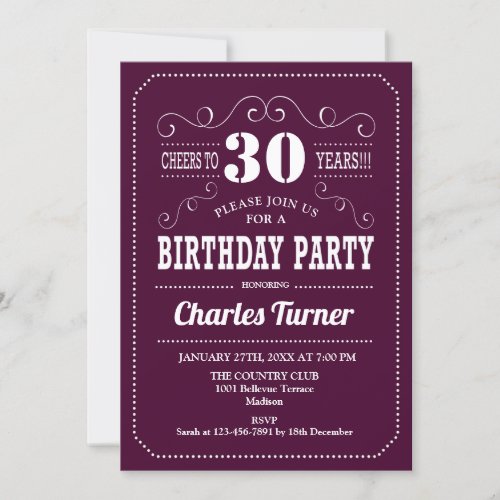 30th Birthday Party _ Burgundy White Invitation