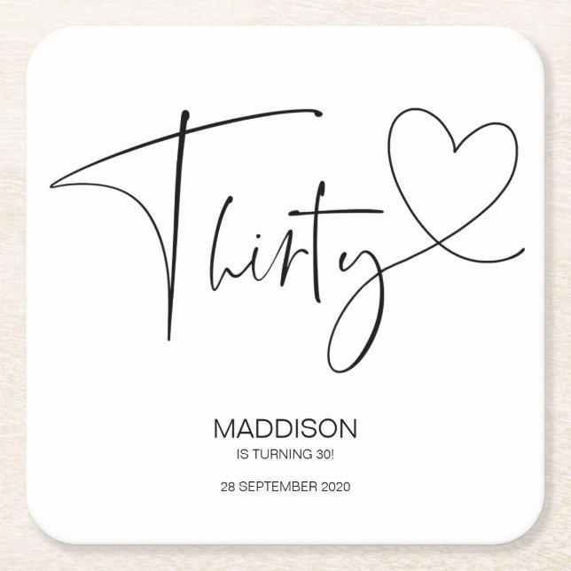 30th Birthday Party Celebration Square Paper Coaster (Front)