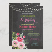 30th Birthday Party Chalkboard Floral Pink Invite (Front/Back)