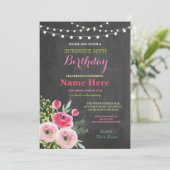 30th Birthday Party Chalkboard Floral Pink Invite (Standing Front)