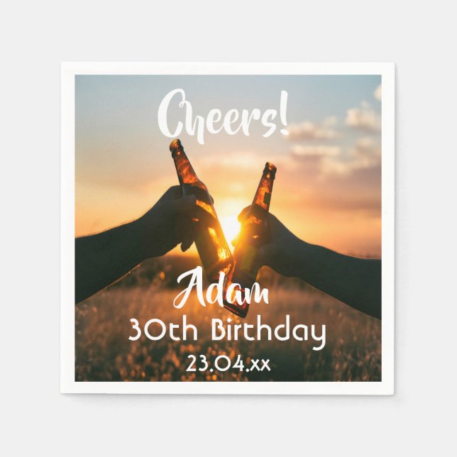 30th birthday party cheers beer photo guys napkins (Front)