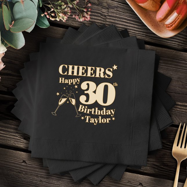 30th Birthday party cheers champagne glasses Foil Napkins (Creator Uploaded)