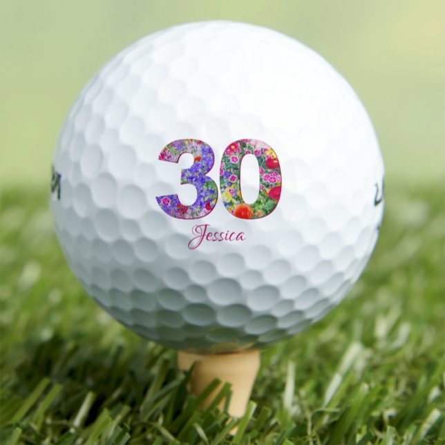 30th birthday party chic flowers number golf balls (Creator Uploaded)
