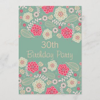 30th Birthday Party Chic Funky Modern Floral Invitation by JK_Graphics at Zazzle