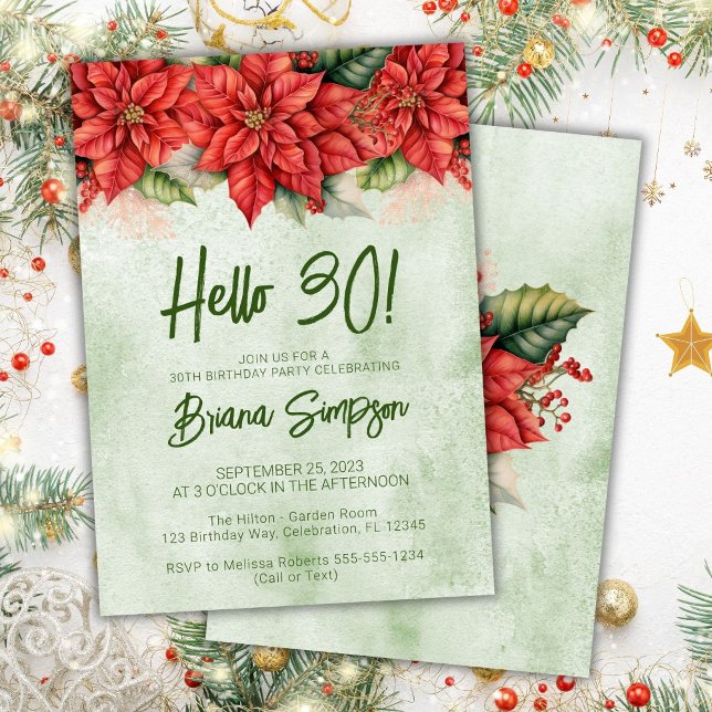 30th Birthday Party Christmas Poinsettia Invitation (Creator Uploaded)