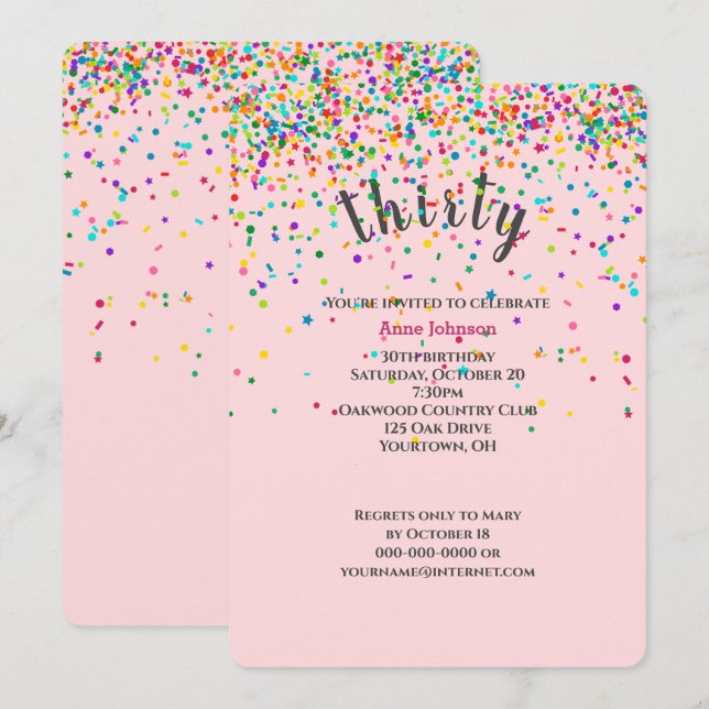 30th Birthday Party confetti Invitation (Front/Back)