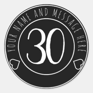 30th Birthday Party Cool Black and White Classic Classic Round Sticker