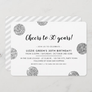 30TH BIRTHDAY PARTY cool silver glitter polka dots Invitation