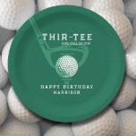 30th Birthday Party Custom Name Modern Golf Green Paper Plates<br><div class="desc">Celebrate in style with this golf-themed milestone birthday paper plate, featuring the clever pun "Thir-Tee (and still on par)" for a fun and sporty touch. Set against a vibrant green background, this design showcases a bold golf club and tee illustration, with a customizable name for the birthday honoree inside the...</div>