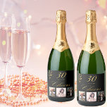 30th birthday party custom photo black gold cheers sparkling wine label<br><div class="desc">A bottle label for a 30th birthday party. Personalize and add 3 of your own photo from Your/her life, like friends, family, interests, dream goals, pets, age 30 and a date. Date of birth or the date of the party. Golden colored letters. The word: Cheers, in faux gold written with...</div>