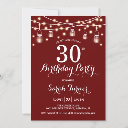 30th Birthday Party _ Dark Red Invitation