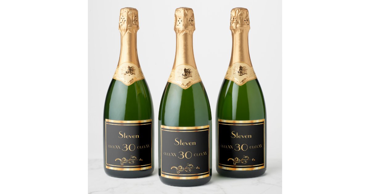 30th birthday party elegant black and gold champagne label ...