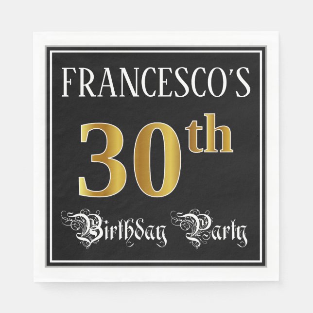 30th Birthday Party — Fancy Script, Faux Gold Look Napkins (Front)