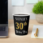 [ Thumbnail: 30th Birthday Party — Fancy Script, Faux Gold Look Paper Cups ]