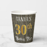 [ Thumbnail: 30th Birthday Party — Faux Gold & Faux Wood Looks Paper Cups ]