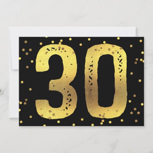 30th Birthday Party Faux Gold Foil Confetti Black Invitation