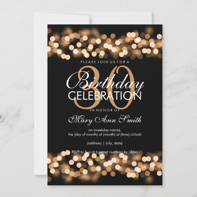 30th Birthday Party Faux Gold Hollywood Glam Invitation (Front)