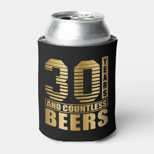 30th Birthday Party Favor Back and Gold Can Cooler (Can Front)