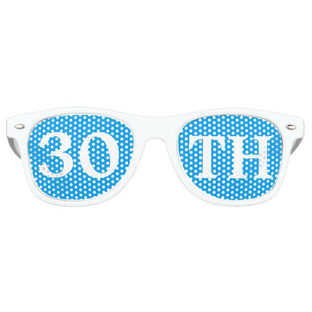 30th Birthday Party Favor Cool Blue White Retro Sunglasses (Front)