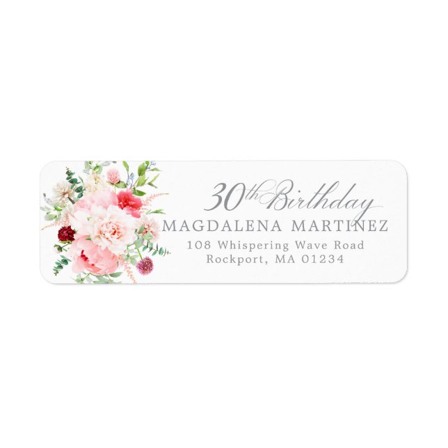 30th Birthday Party Floral Return Address Label (Front)