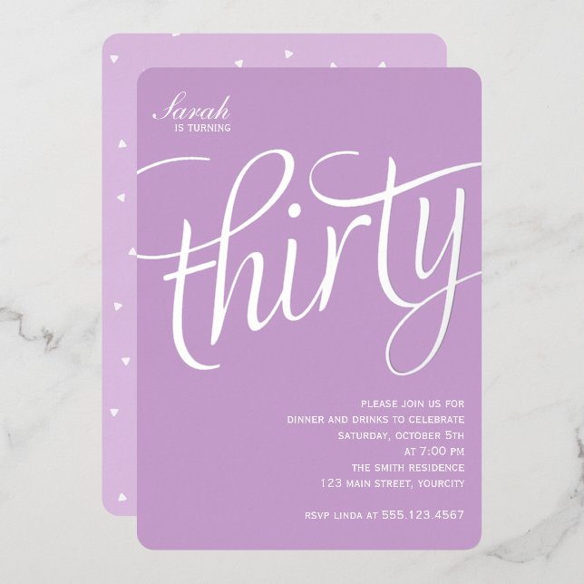 30th Birthday Party Foil Invitation (Front/Back)