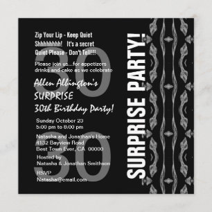 30th Birthday Party For Him Black White Silver Invitation