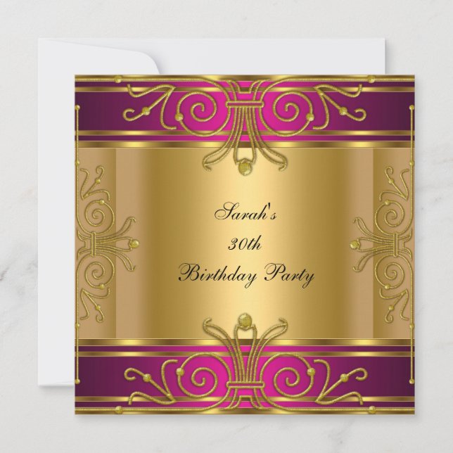 30th Birthday Party Fuchsia Pink Gold Art Deco Invitation (Front)