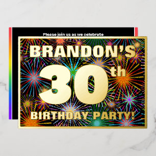 30th Birthday Party — Fun, Colorful Fireworks Look Foil Invitation