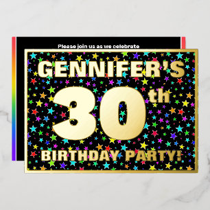 30th Birthday Party — Fun, Colorful Stars Pattern Foil Invitation
