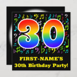 [ Thumbnail: 30th Birthday Party: Fun Music Symbols, Rainbow 30 Invitation ]