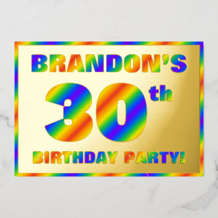 30th Birthday Party — Fun, Rainbow Spectrum “30” Foil Invitation
