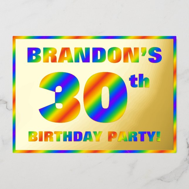 30th Birthday Party — Fun, Rainbow Spectrum “30” Foil Invitation (Front)